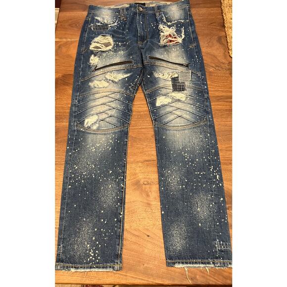 Akoo Vintage SIZE 38x32 Men's Jeans Distressed Splatter Hip Hop Y2K RN 98011